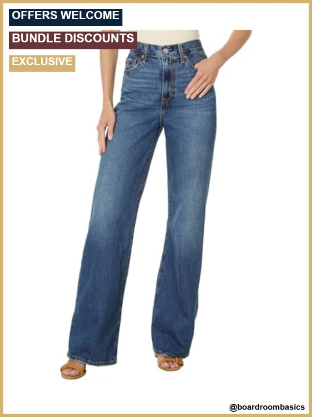 High Rise Wide Leg Jeans Non-Stretch Cotton Casual